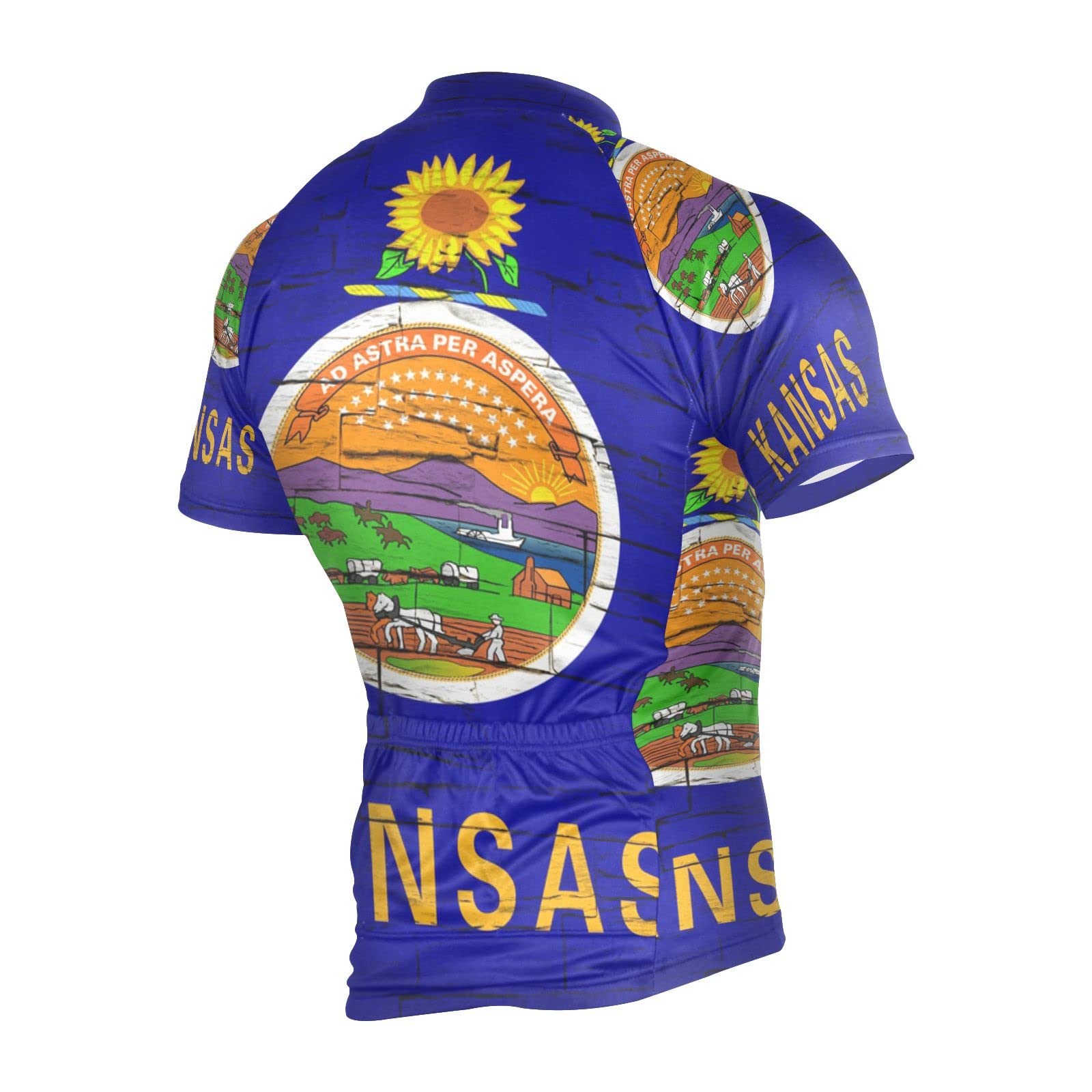 Kansas State Flag Men's Cycling Jersey Short Sleeve Bike Jacket Biking Bicycle Jersey Shirt