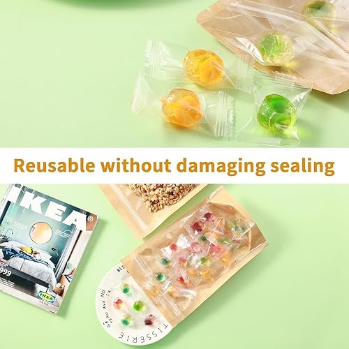 Miniatura 7 de Paquete de 150 bolsas de papel kraft con ventana transparente de 5 x 8 pulgadas, bolsas de Mylar pequeñas con cierre para almacenamiento de