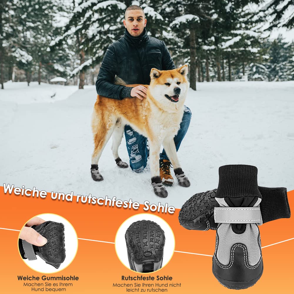 Winterschoenen voor honden, pootbescherming, antislip, warm, geschikt voor kleine en middelgrote maten, voor outdooractiviteiten in de winter, wasbaar, maat 4 stuks