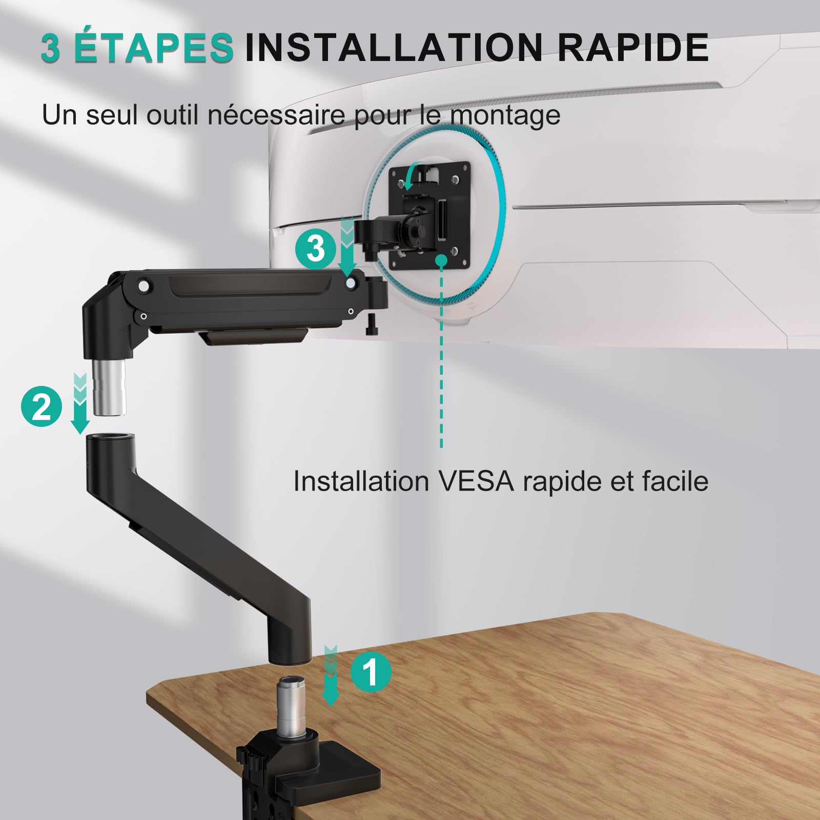 WALI Bras pour écran Ultra Large jusqu'à 49" et 20 kg, Support de Moniteur Robuste, entièrement réglable, VESA 75 et 100 mm (GSM001XL), Noir