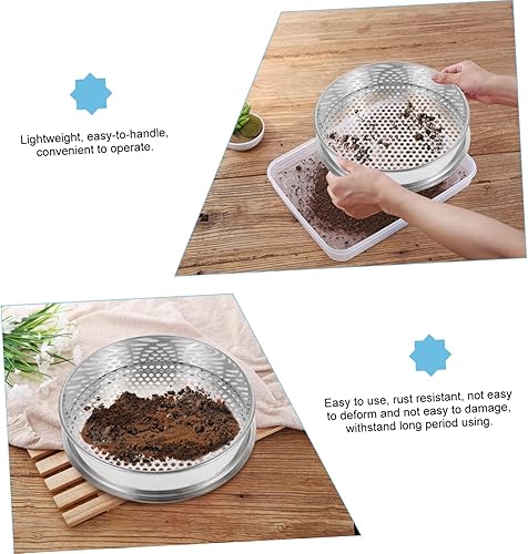 Miniatura 9 de Toddmomy Tamiz de malla fina de acero inoxidable rotativo tamiz de suelo para jardín, tamiz de suelo redondo para el hogar, cocina, tamiz multiusos