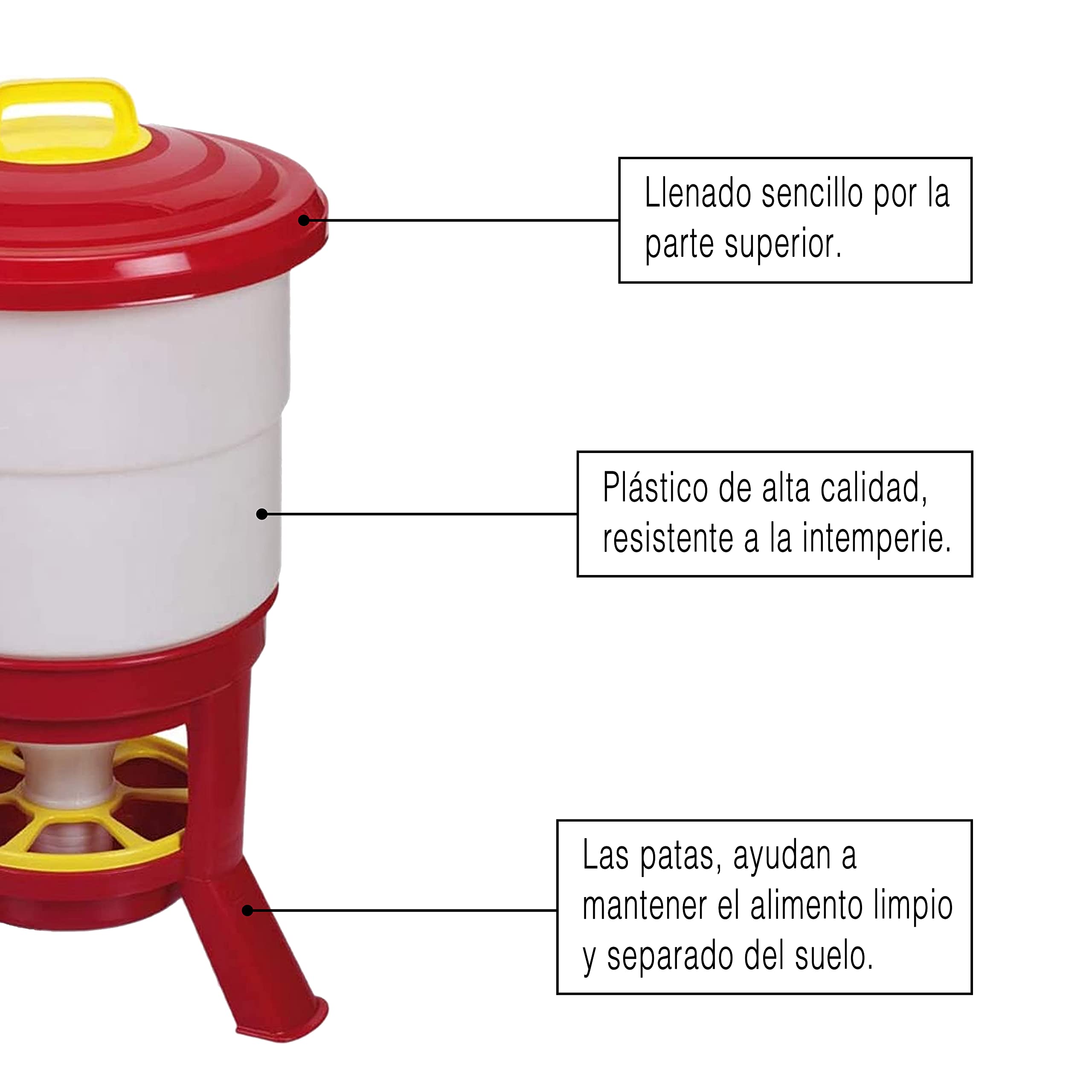 FINCA CASAREJO Tolva Gallinas SILO Premium 50 L - Comedero Grande con Patas para Aves de Corral - Tolva de Gran Capacidad para gallinas, Fabricada en plástico Resistente