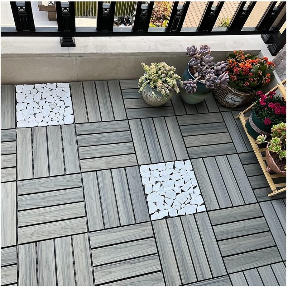 Deck Tiles Terrace Solid Wood Interlocking Floors, DIY Splicing Indoor and Outdoor Deck Tiles, All-Weather Waterproof and Non-Slip (Color : Style3, Size : 22PCS/2m²)