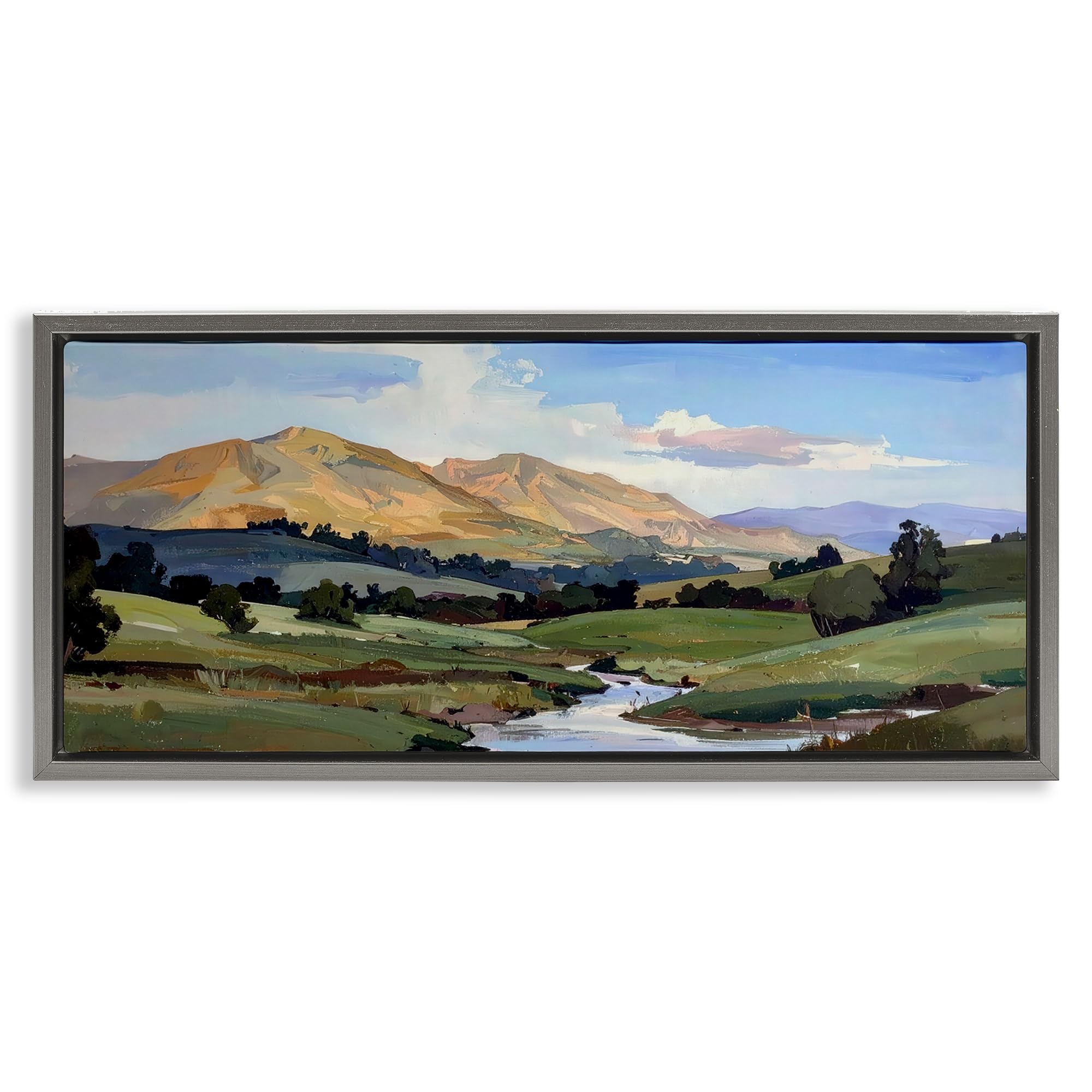 Stupell Industries Luster Gray (Matte) Winding River Valley Landscape, 10 X 24 Inch Canvas In Floater Frame