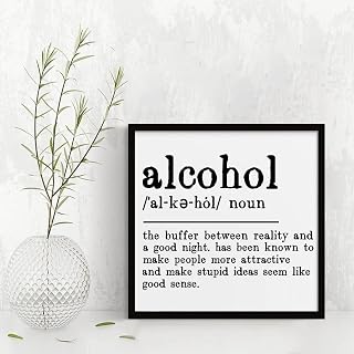 Farmhouse Wood Sign with Frame,Alcohol Definition Dictionary Word Meaning Rustic Wooden Framed Wall Hanging Sign for Living Room Kitchen Wall Art Home Décor 7x7 Inch