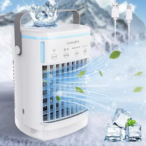 Aire acondicionado portátil, mini aire acondicionado personal portátil, 4 velocidades de viento y 7 luces LED, aire acondicionado de habitación para