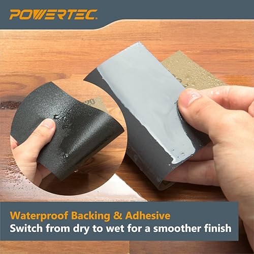 Miniatura 11 de POWERTEC 471000 Surtido de papel de lija húmedo y seco, hojas de 9 x 3.6 pulgadas, papel de lija de grano surtido 180 – 3000 para madera y acabado