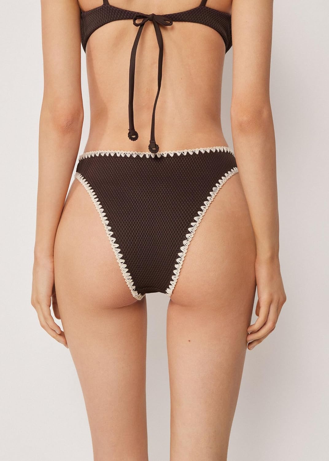 CALZEDONIA Woman's High Waist Brazilian Swimsuit Bottom Bicolor Embroidery