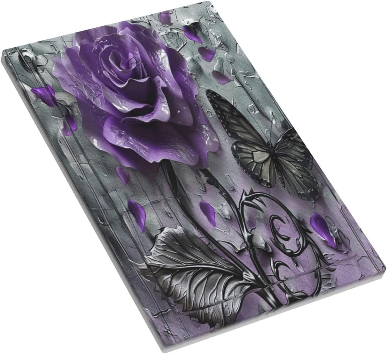 ROUGUI Decorative Switch Plate Covers Purple Rose Butterfly Silver Textured 1 Gang No Device Light Switch Cover Plate Blank Wall Plate Cover Switchplate Electrical Faceplate for Bedroom Decor image 3