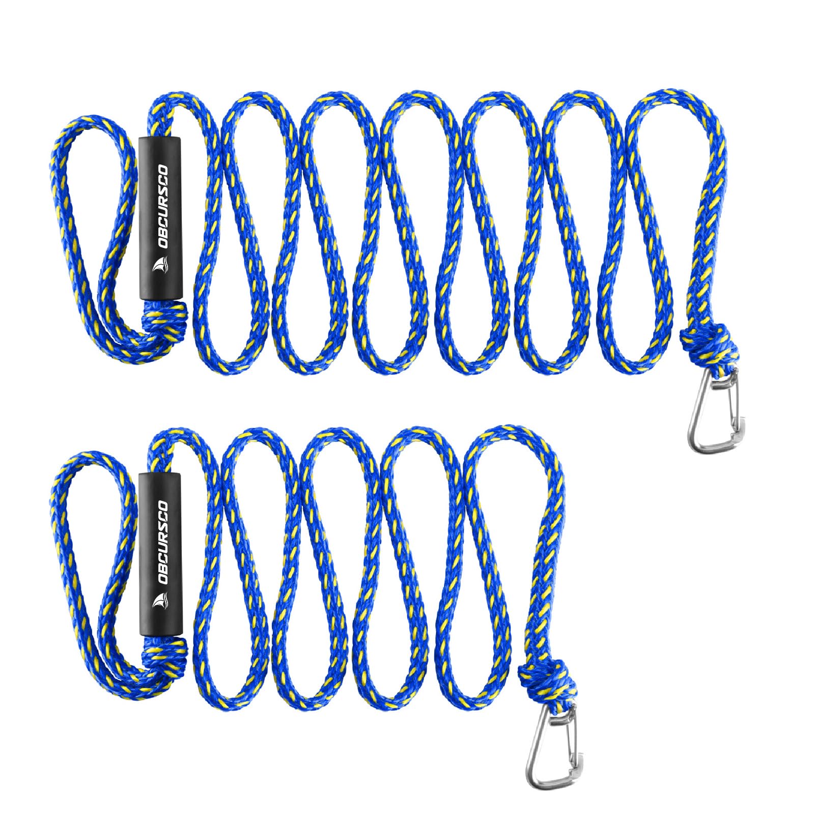 ObcurscoPremium PWC Dock Lines, Heavy Duty Braided Line, Marine Rope, Ideal for Jet ski,watercraft Boat, Kayaking, Marine Sets of Two Ropes, 1/2 Inch Diameter x 7ft & 14ft Lengths (Yellow/Blue)