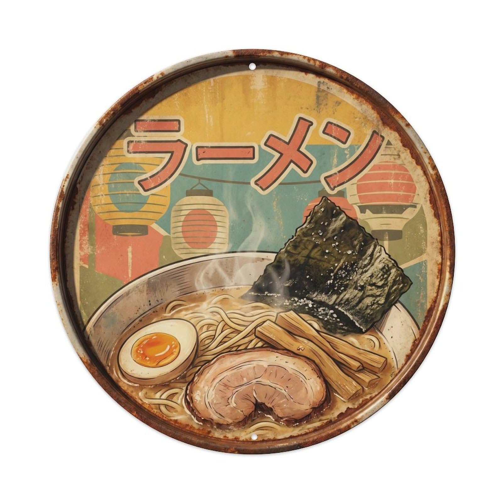 Cxhjca 8X8inch(20X20cm) Ramen Japanese Noodles Vintage Travel Soup Restaurant Metal Tin Sign