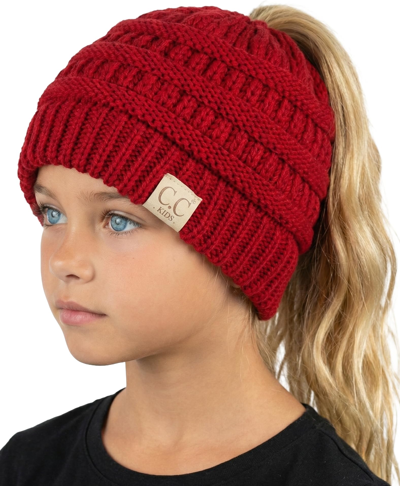 Funky Junque Toddler Girl Ponytail Beanie – Girls Winter Hat, Messy Bun Pony Tail Beanies Ages 2–7, Warm Knit Cap Stretch Fit