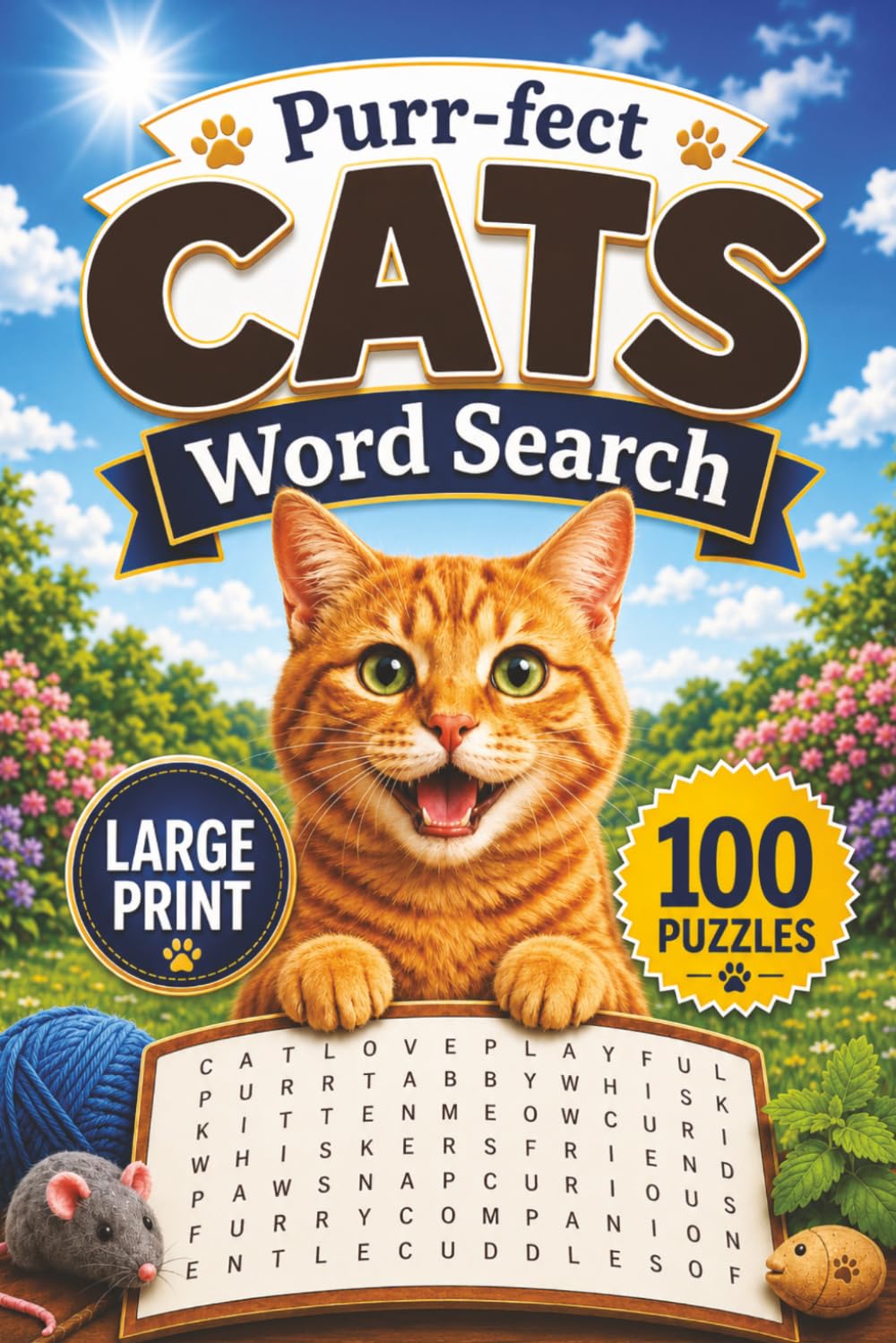 Purr-fect Cats Word Search: 100 Large Print Cat-Themed Puzzles for Adults, Seniors, and Cat Lovers