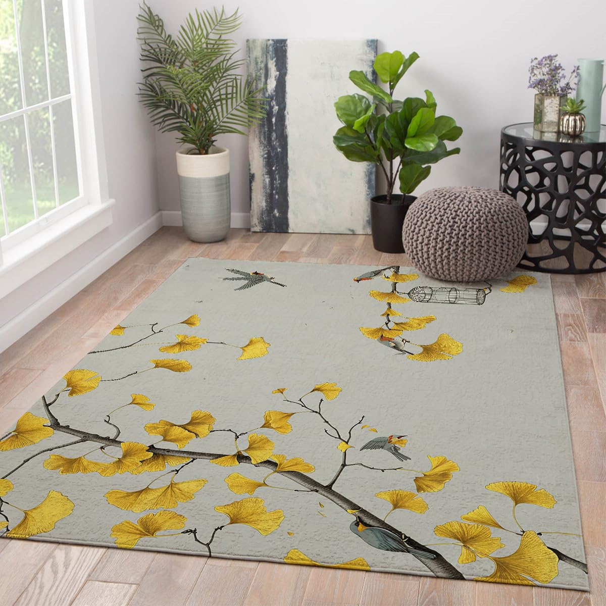Tapis abstrait moderne chambre et moquette salon jaune