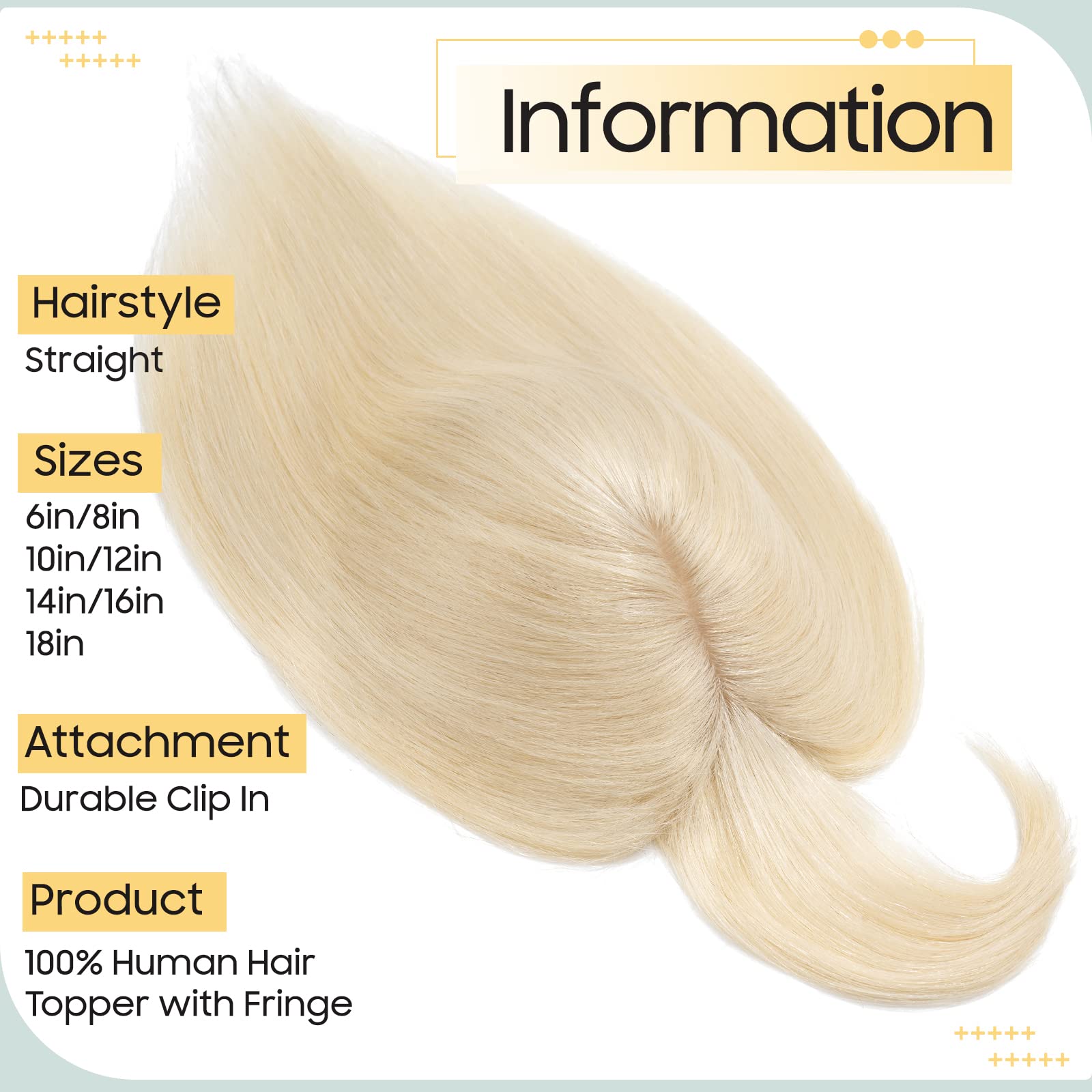 S-noilite Human Hair Toppers for Thinning Hair Women UK 130% Density Topper With Fringe Real Human Hairpiece 53g(#60 Platinum Blonde - Image 2