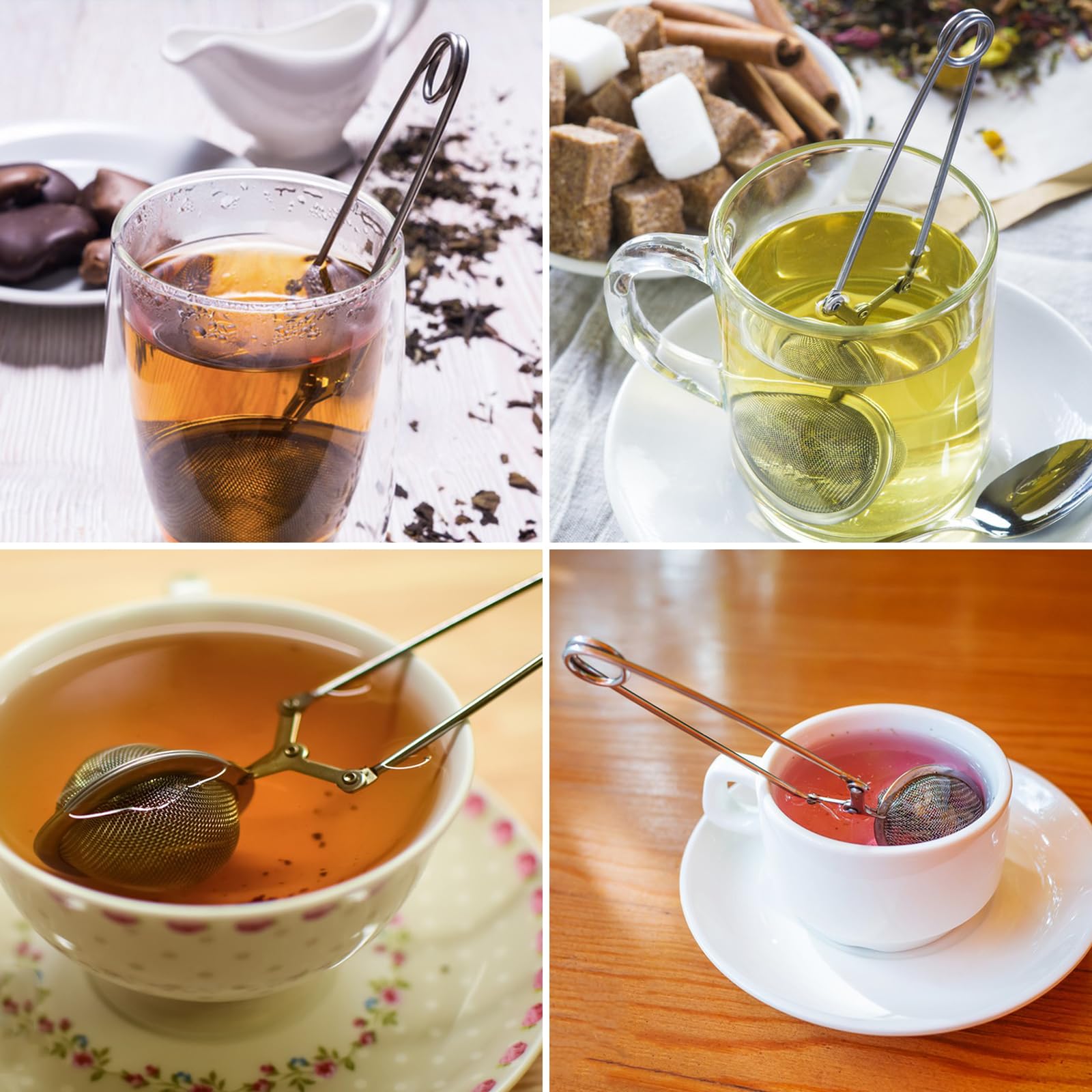 4 Piezas Infusor de Bola de Té, Bolas de Té de Acero Inoxidable, Infusor de Té, Pinza de Filtro de Té, Reutilizable, Bolas Infusoras para Hojas Sueltas, Especias, Hierbas y Condimentos