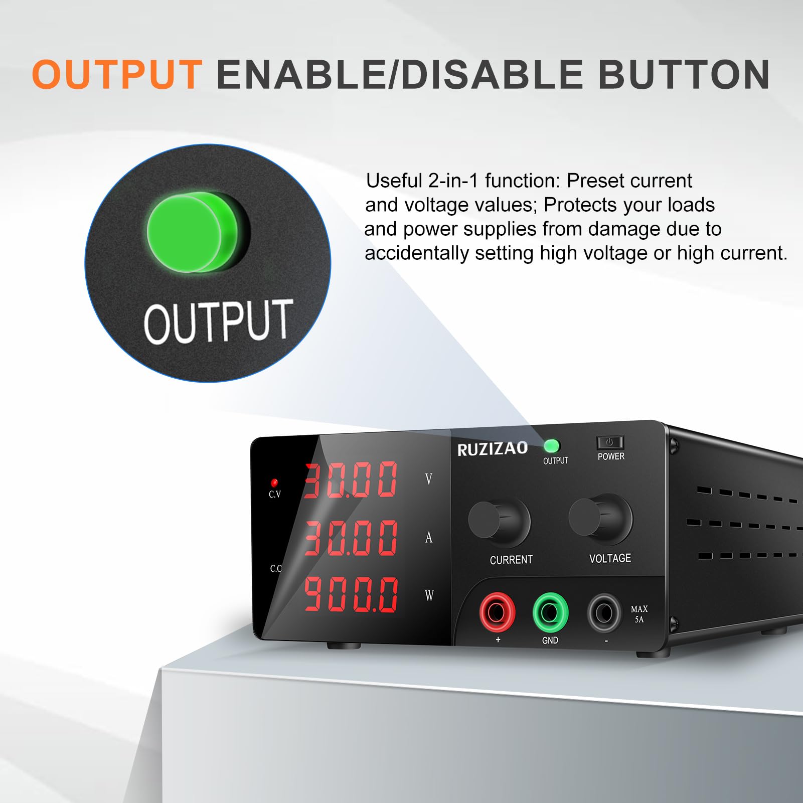 Alimentatore da Banco 30V 30A 900W Alta Potenza Alimentatore da Laboratorio con OUTPUT/Encoder, Alimentatore Regolabile con Display a LED a 4 Cifre e Uscita Stabile per Laboratorio/Elettronica