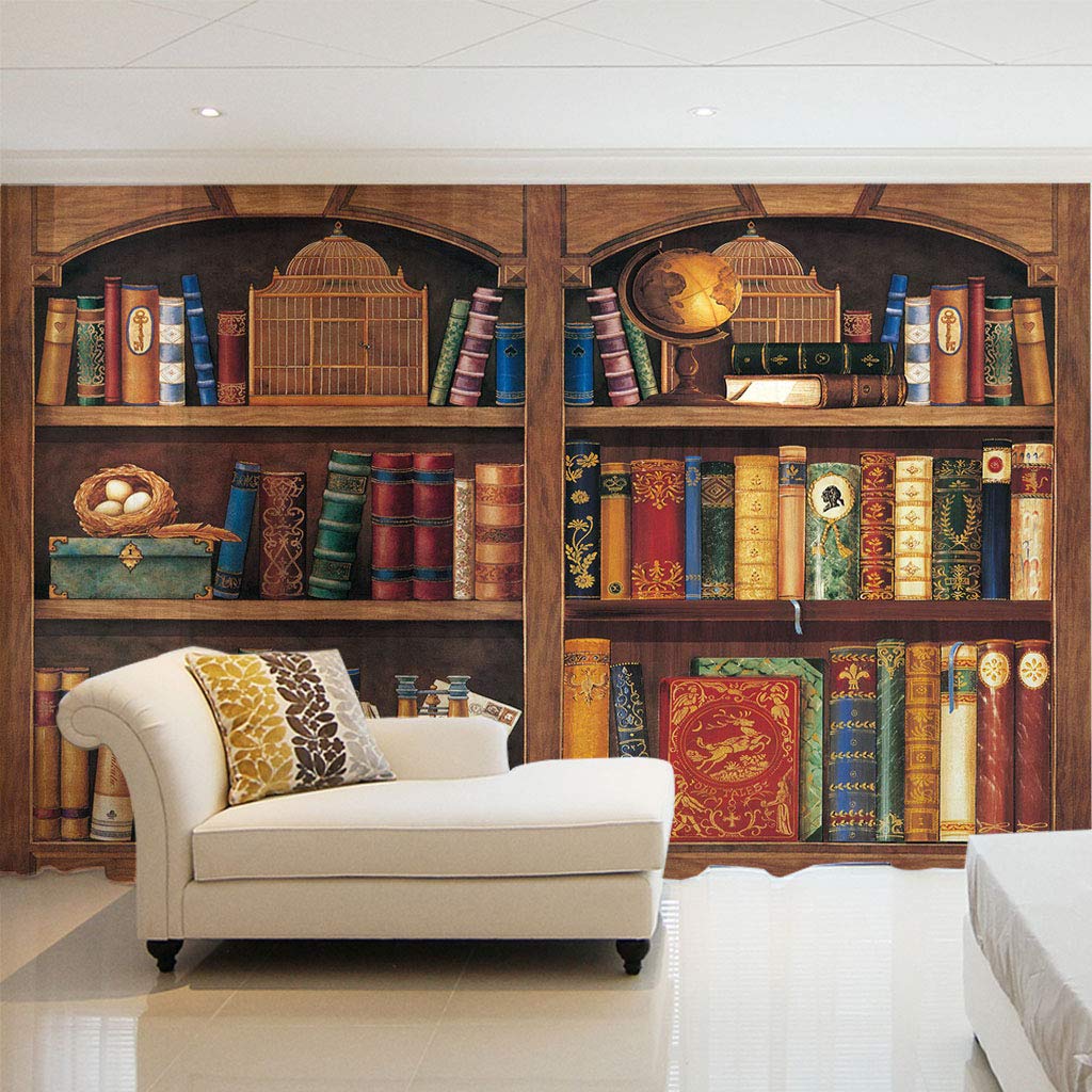 Rideau voilage 3D en lot de 2 pièces de 140x225 cm avec oeillets motif bibliothèque
