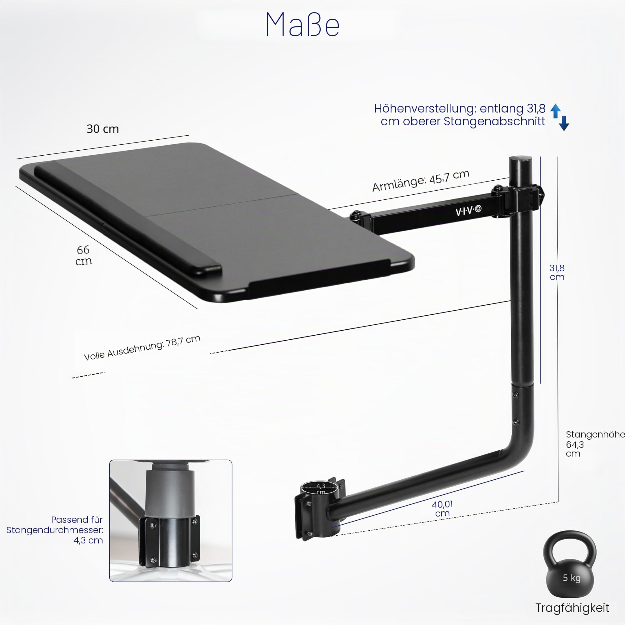 VIVO MOUNT-KB08C Bürostuhl montiert, 66 x 30,5 cm, Tastatur- und Mausablage, ergonomische Neigung, voll beweglich, 360 Grad drehbar, Schwarz