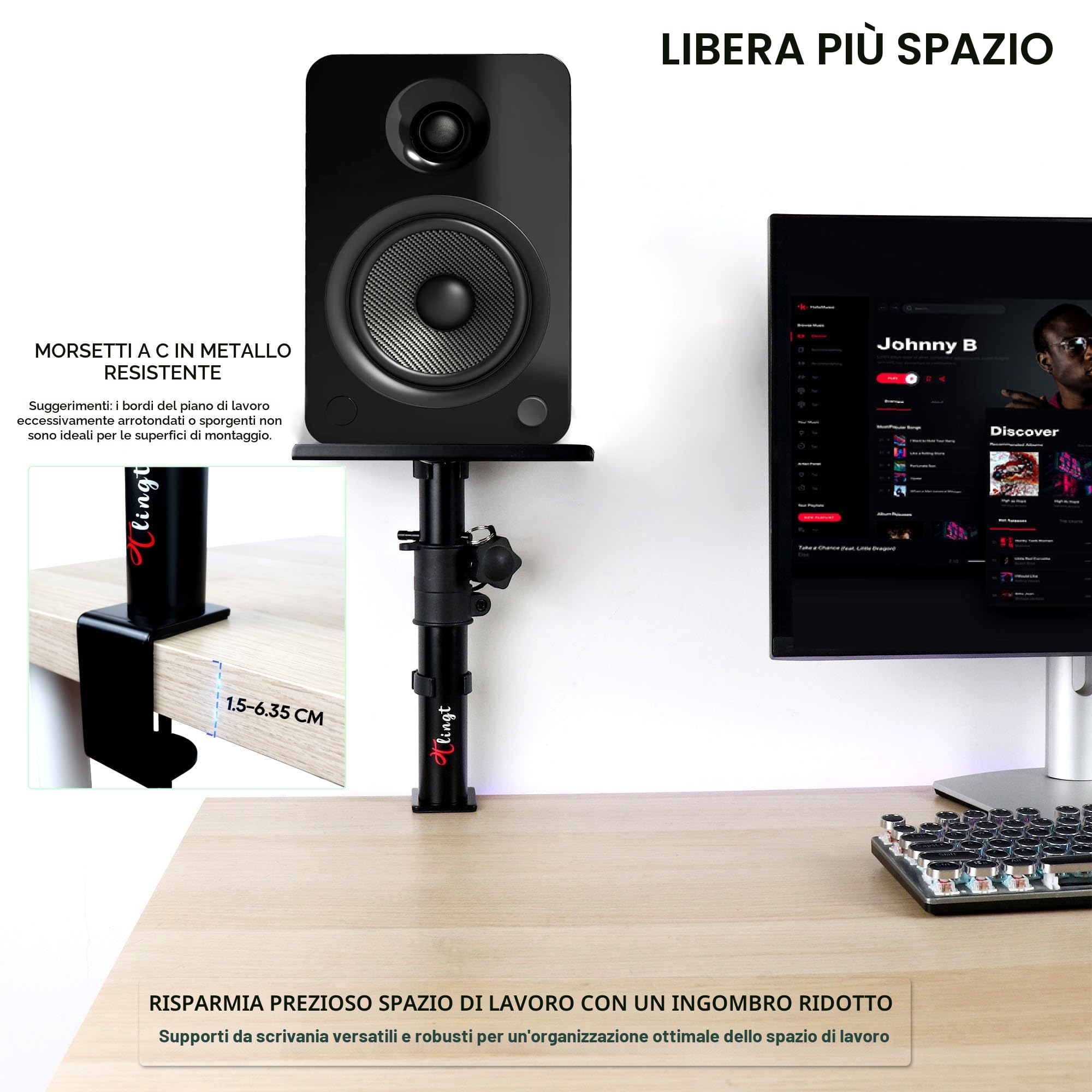 Coppia di supporti per monitor e altoparlante da studio, supporto per altoparlante da desktop, vassoio in metallo resistente da 24 x 22,5 cm con angolazione di inclinazione da +10° a