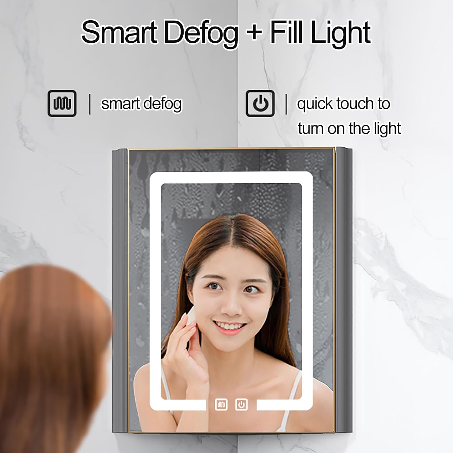 Corner Bathroom Vanity with Smart Mirror Cabinet, Ceramic Sink, Intelligent Defogging, Wall-Mounted Space-Saving Combo for Small Bathrooms