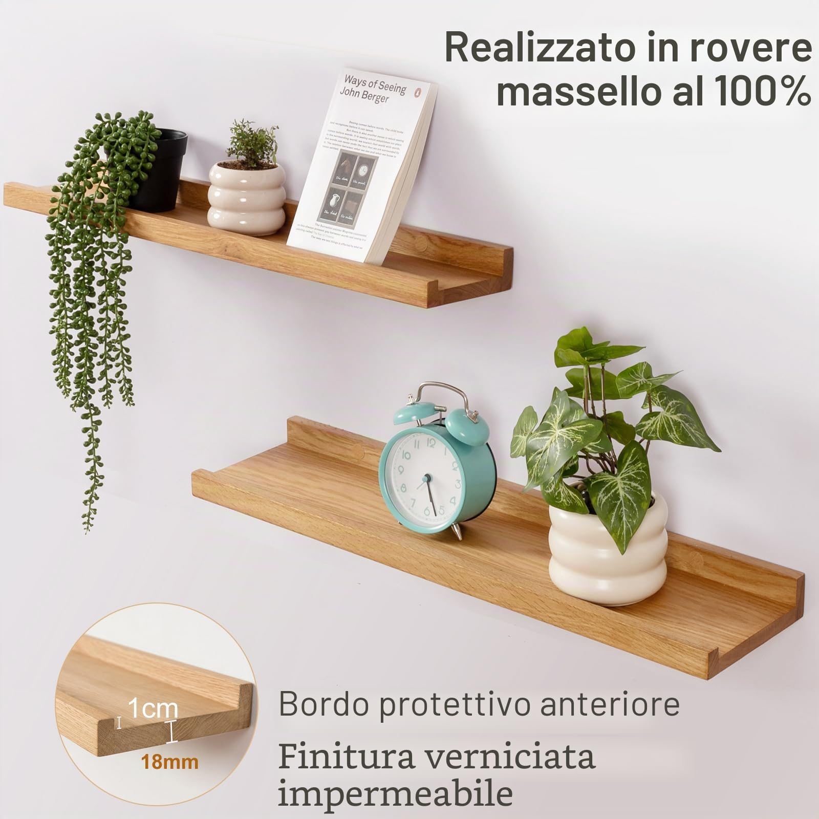Gieanoo Mensole galleggianti, 30,5 cm, in legno massello di rovere, rustiche, set di 2 mensole da parete con bordo sospeso per soggiorno, cucina, camera da letto, naturale (picture ledge)