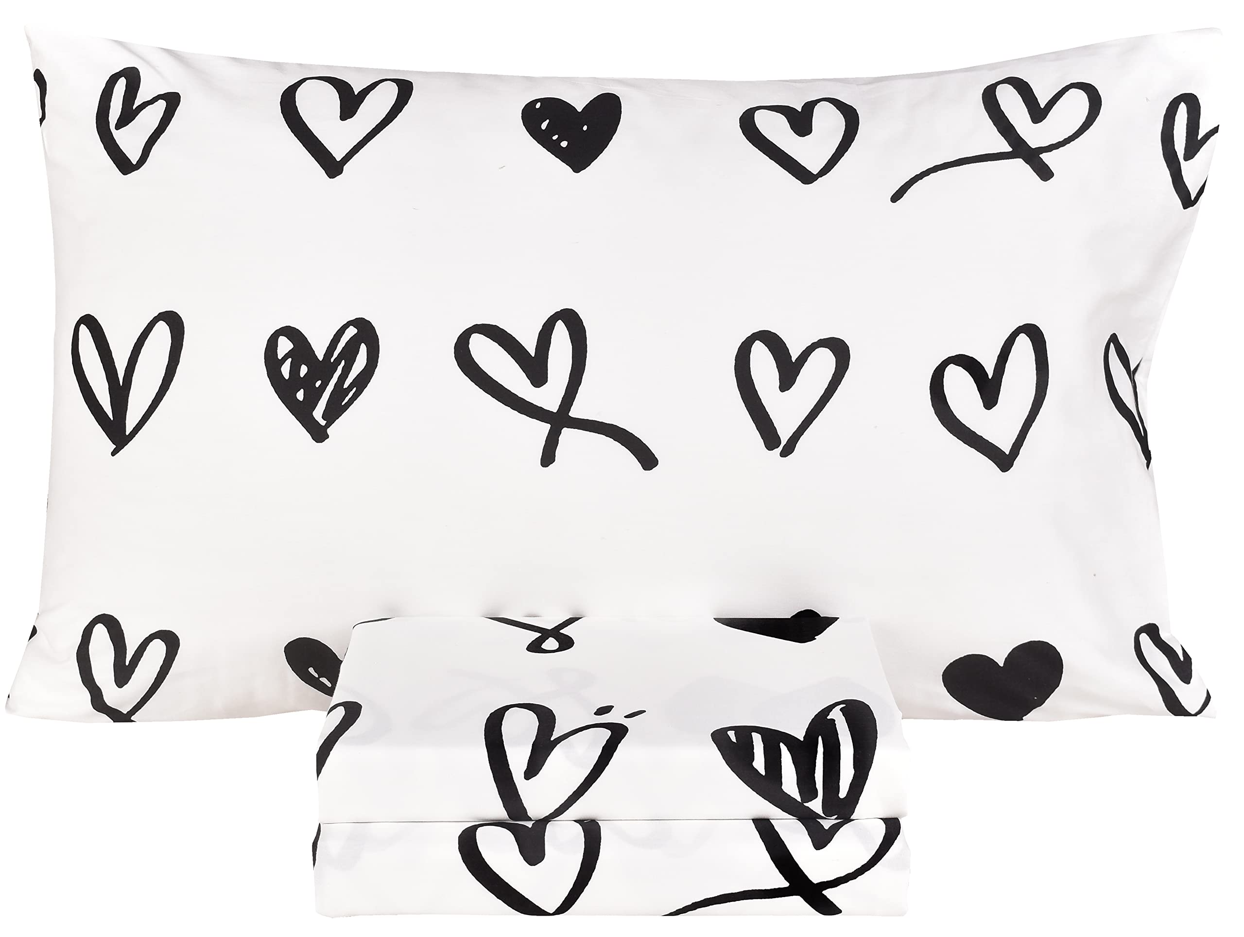 Scientific Sleep Love Bright Teen Boys Girls 100% Cotton 3 Pcs Twin Bed Sheet Set, Flat Sheet &amp; Fitted Sheet &amp; Pillowcase Kids Bedding Set (White, Twin)