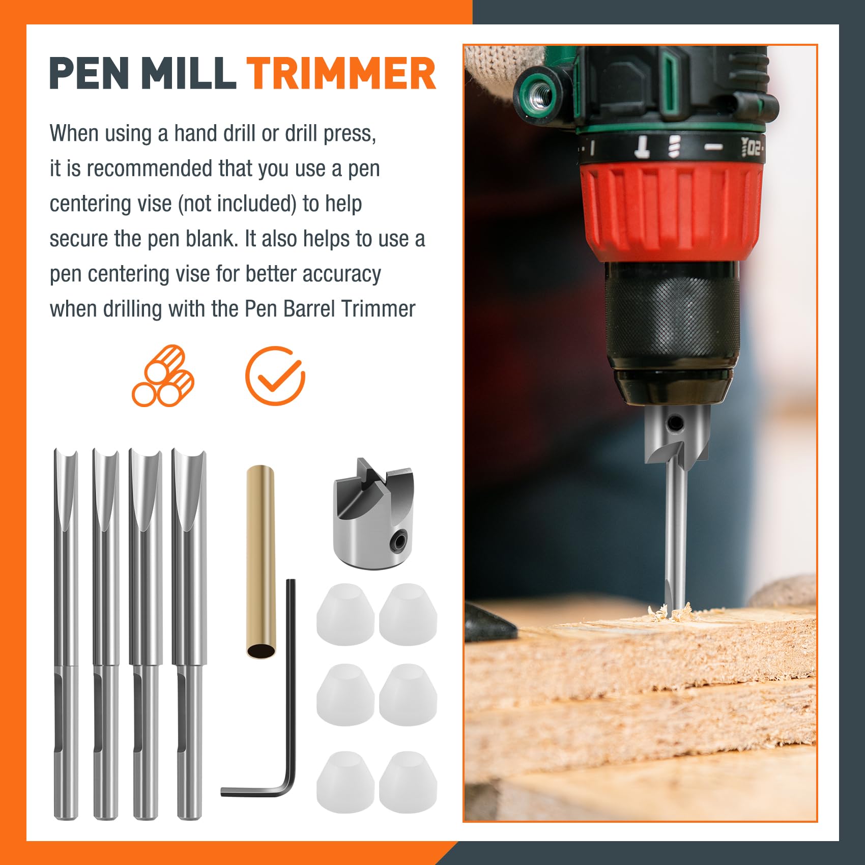 Sknrlko Pen Making Kit - Wood Turning Mandrel & Pen Holder Trimming Set, Silver - Image 4