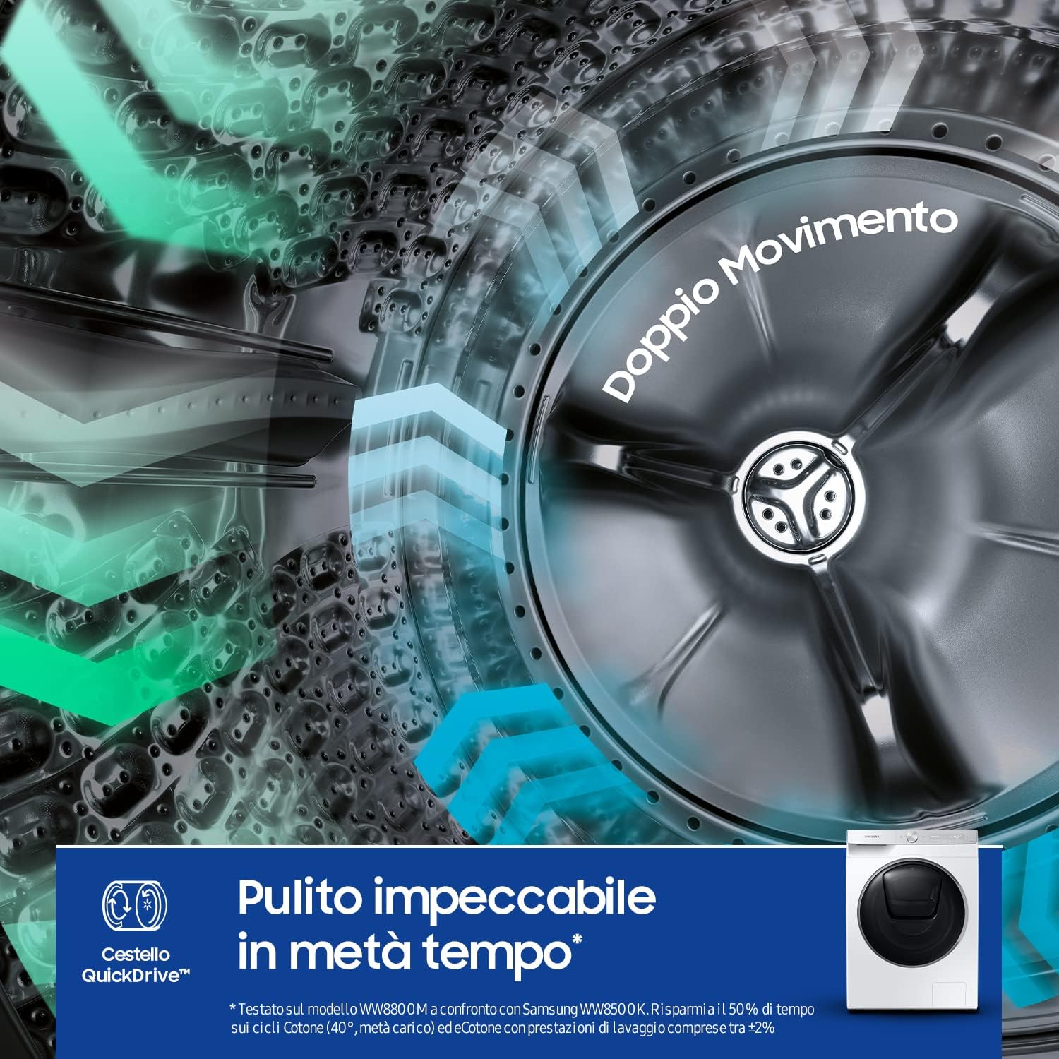 Samsung Lavatrice Ai Control QuickDrive™, WW80T954ASH/S3, Libera Installazione, 8 kg, 1400 RPM, Classe A, WiFi, Vapore, Carica Frontale, 60l x 85h x 60p cm