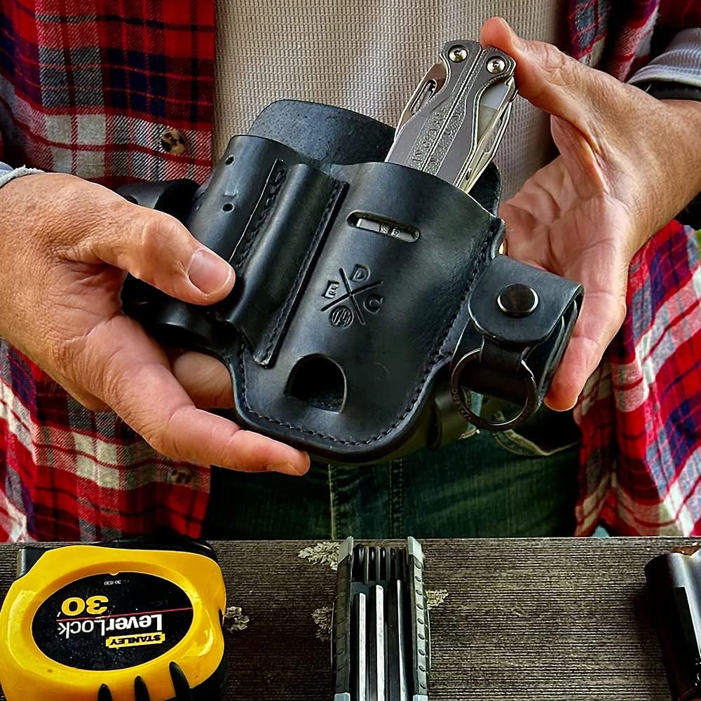 Multitool Sheath, Leather EDC Organizer, Belt Pouch Fits Multitool, Knife, Pen, Keys - Compatible with Heavy Duty Leatherman, Gerber and SOG - Image 5