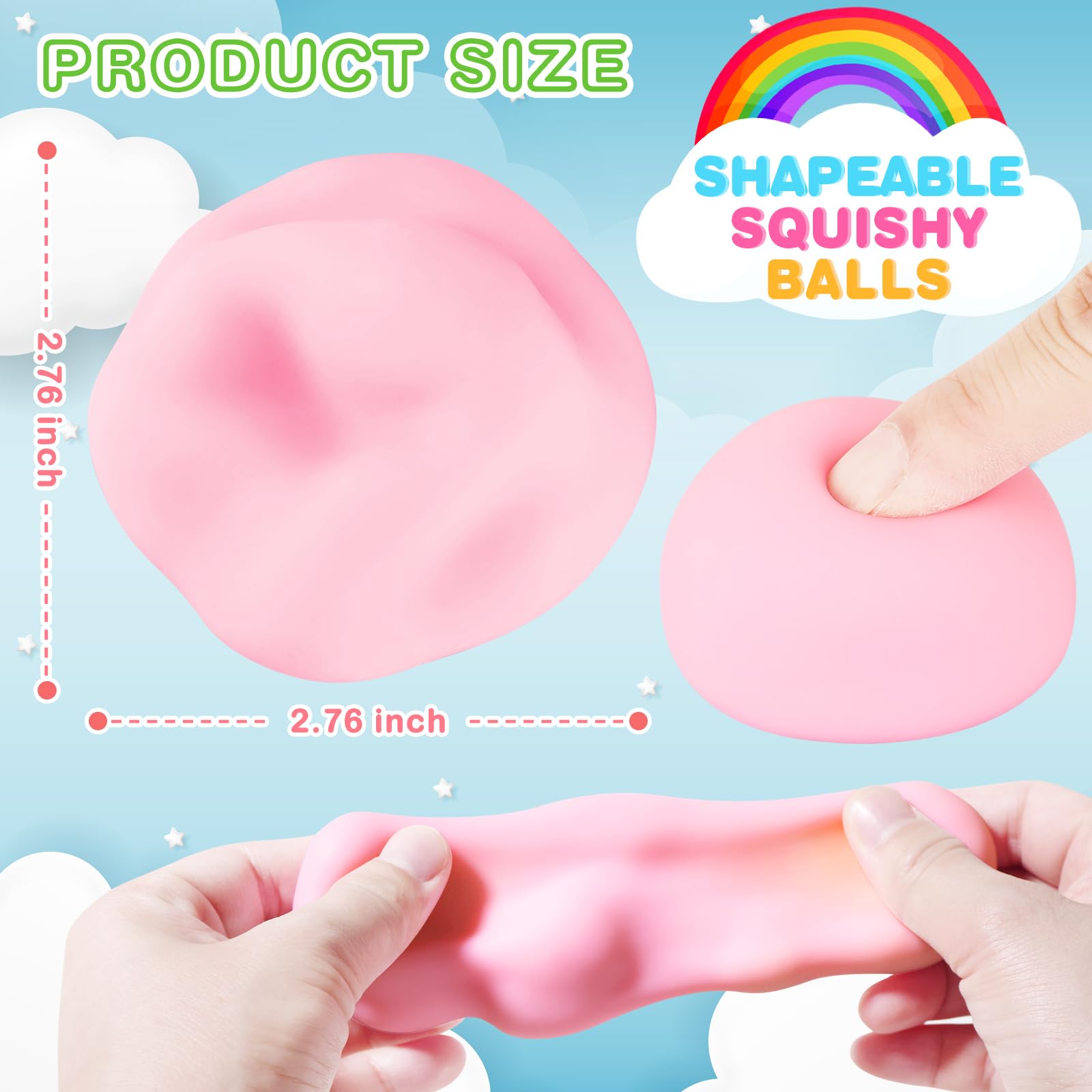 3-Pack Squishy Fidget Toys, Pink/Green/Blue Sugar Ball Set, Soft Stress Relief Balls for Kids & Adults - Image 3