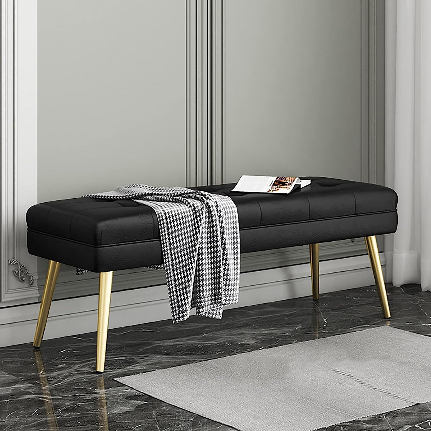Banc de lit pour chambre à coucher idéal comme banc à chaussures noir