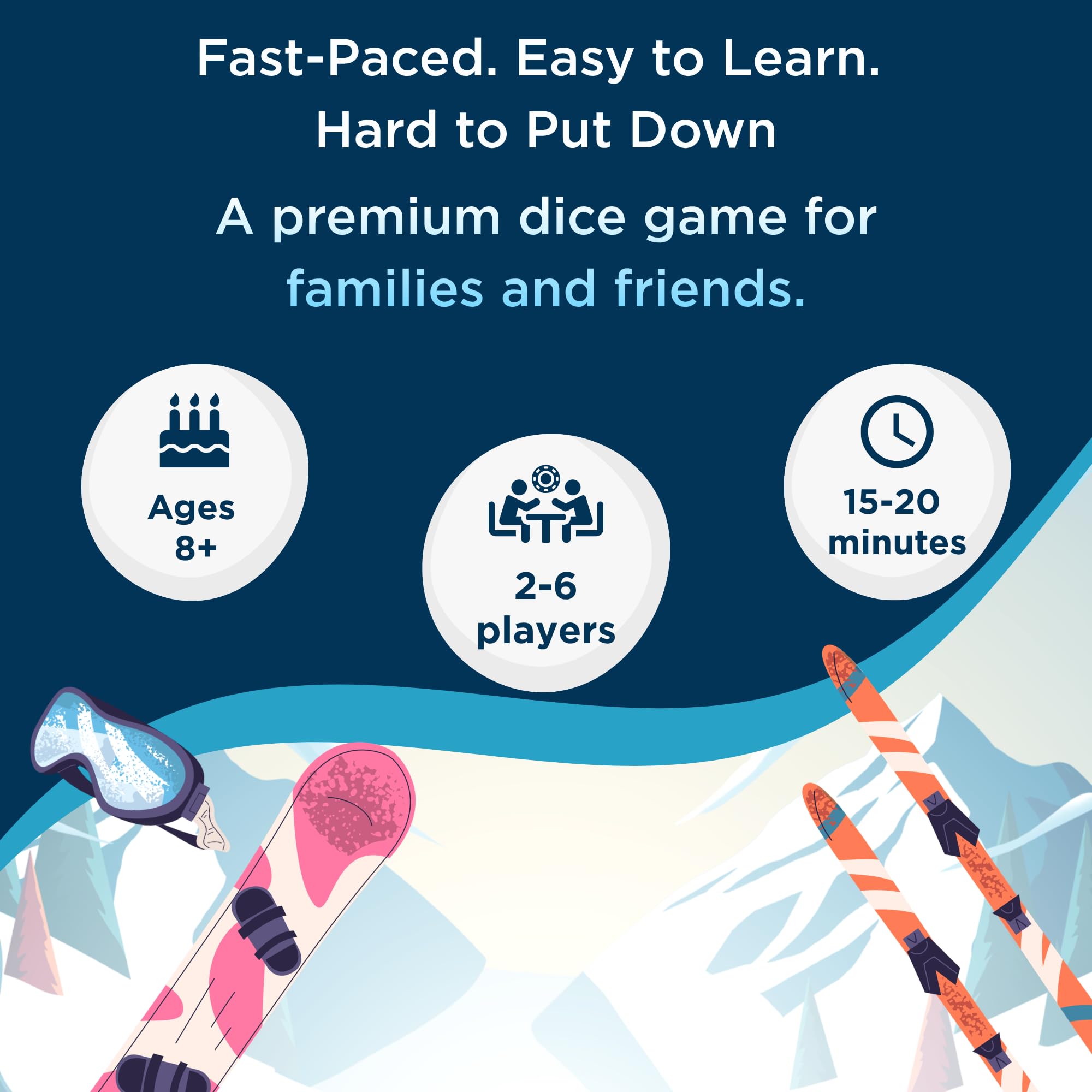 LAST RUN – Fast-Paced Family Dice Game | 2-6 Players | Ski Gift Travel Game for Skiers & Snowboarders | Après Ski & Friends Game Nights | 8+