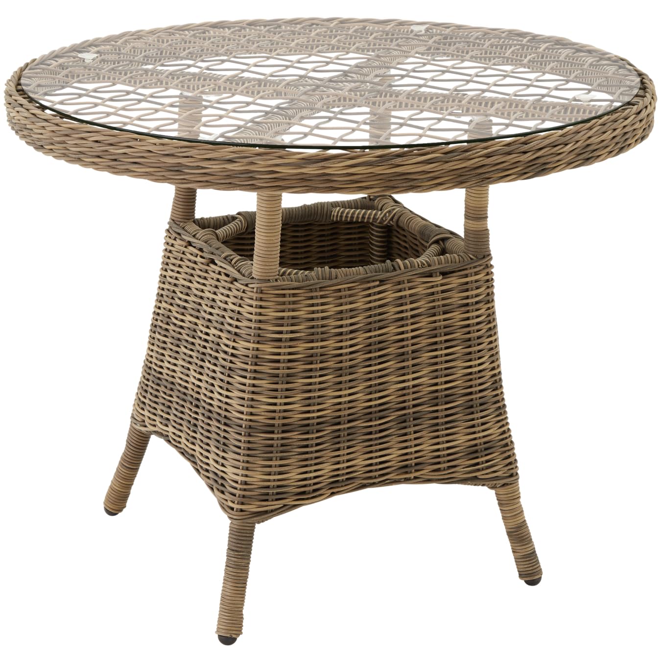 tectake®, Grande Tavolo da Giardino Rattan Naturale, Telaio in Alluminio, Resistente alle Intemperie, Tavolo Rotondo, Arredo Giardino, Ideale per Terrazzo e Esterno, Ø 91 cm - Naturale