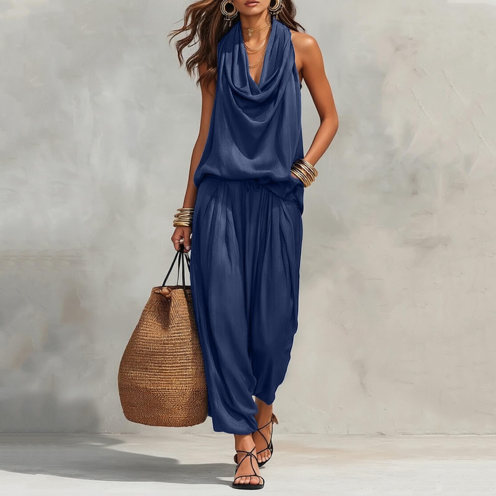 Completo da Donna Matrimonio Due Pezzi Estivo - Completi Estivi Donna Elegante Due Pezzi con Gilet Drappeggiato E Pantaloni Comodi per Il Tragitto Casa-Lavoro