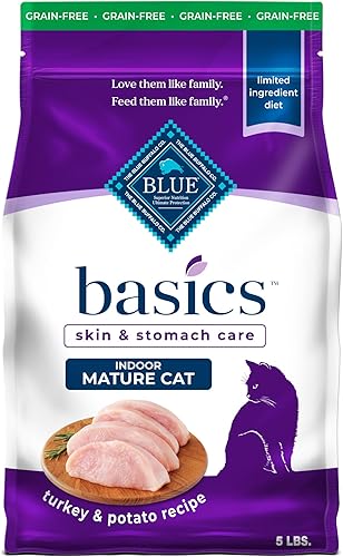 Miniatura 1 de Blue Buffalo Basics - Alimento seco para gatos sin granos, cuidado de la piel y el estómago, dieta de ingredientes limitados para gatos maduros de