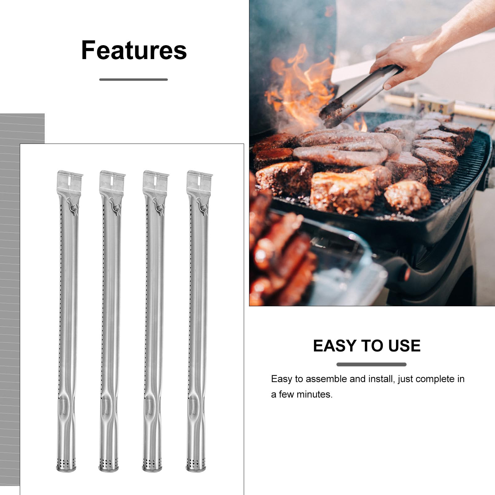 UKCOCO Bruciatori Gas per Barbecue 4 Pezzi in Acciaio Inox