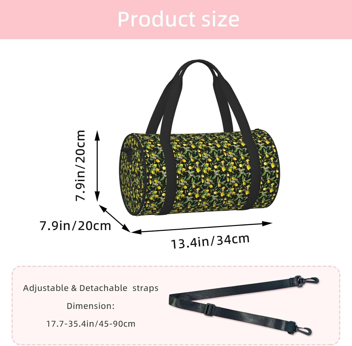Lemon And Flower Print Sports Tote Bag Lightweight Water-Resistant Gym Backpack Travel Supplies