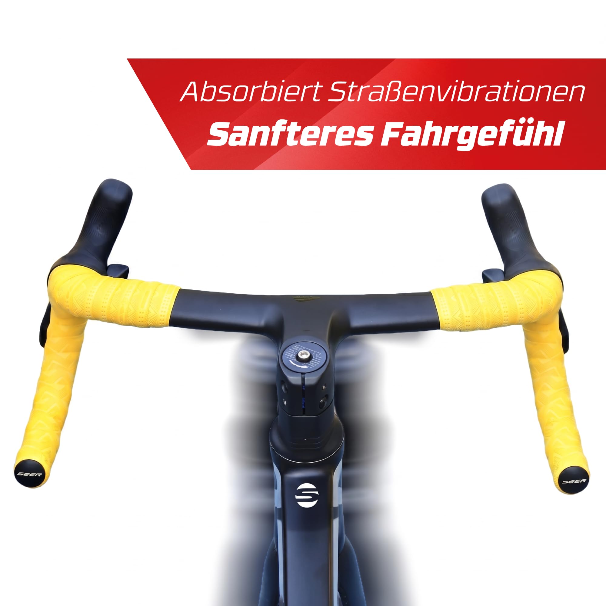 SEER Fahrrad Lenkerband – Ultra-Soft Polymer Lenkerband Rennrad & Gravel bike, komfortables Fahrradlenkerband, inkl. 2 Rollen, Endstopfen, Abschlussstreifen für ein hochwertiges Finish (SCHWARZ)