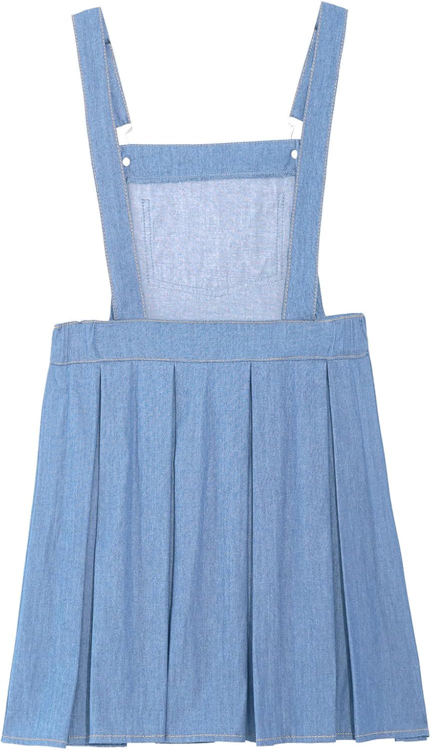 Toddler Girls Jumper Dress Casual Denim Overalls Adjustable Strap Bib Skirt Pleated Suspender Dress