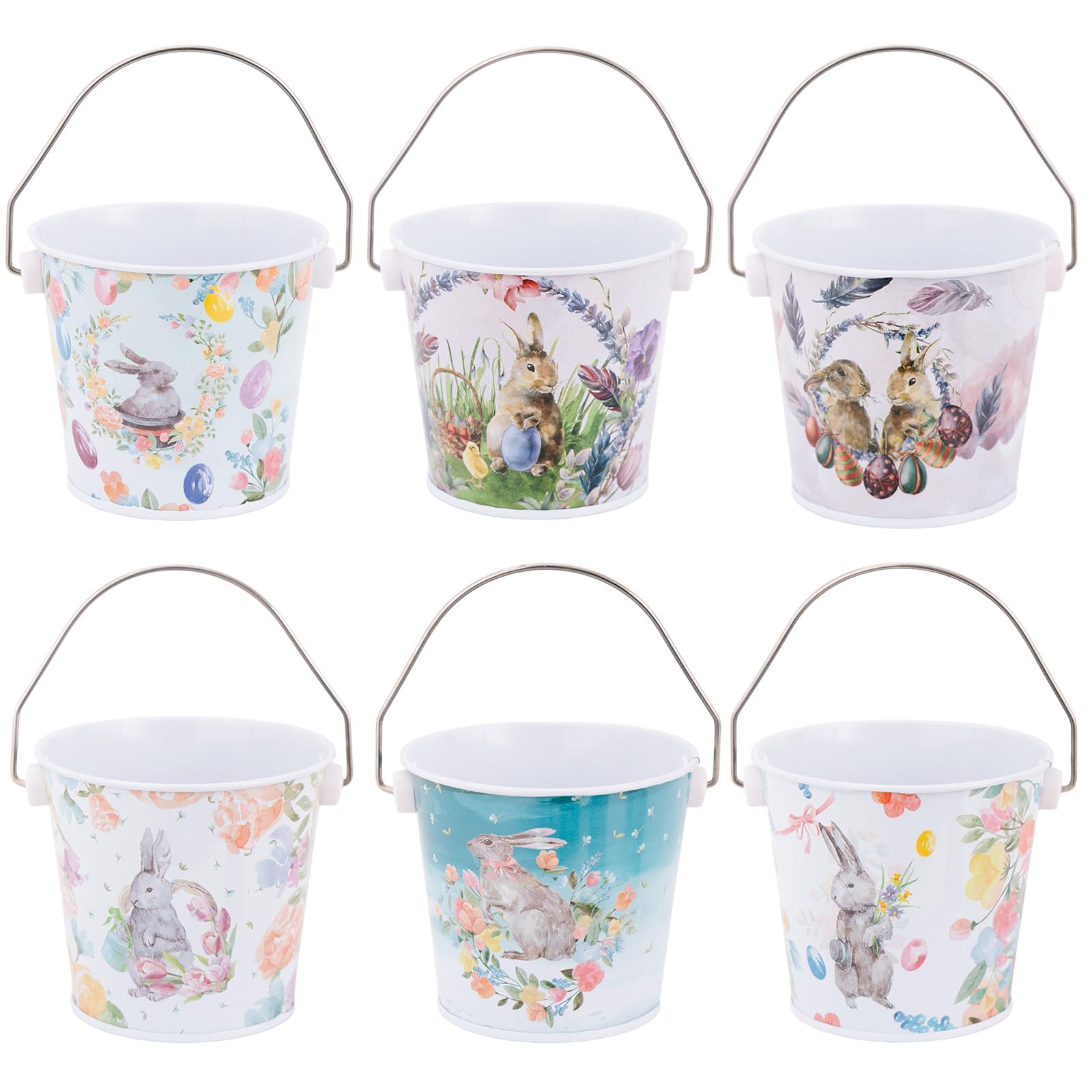 Piceioep Of 6 Sturdy Metal Spring Candy Holders with Fun Holiday Illustrations Celebratory Storage Tin for Kids Parties Easter Oocyte Hunt Supplies