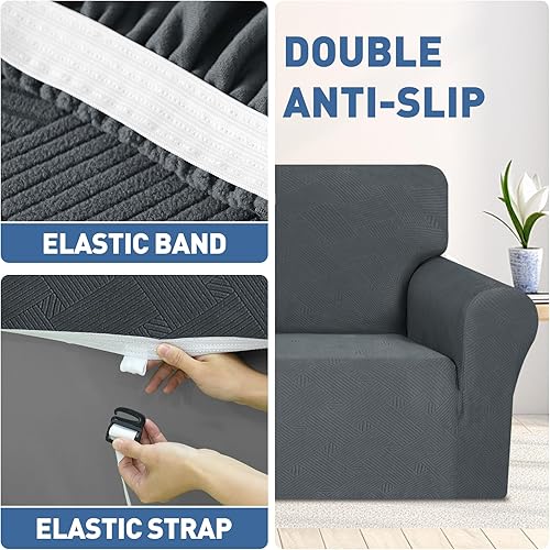 Miniatura 4 de JIVINER Funda elástica para sofá, 1 pieza para sillón de 3 cojines, funda de sofá jacquard lavable con parte inferior elástica, antideslizante, apta
