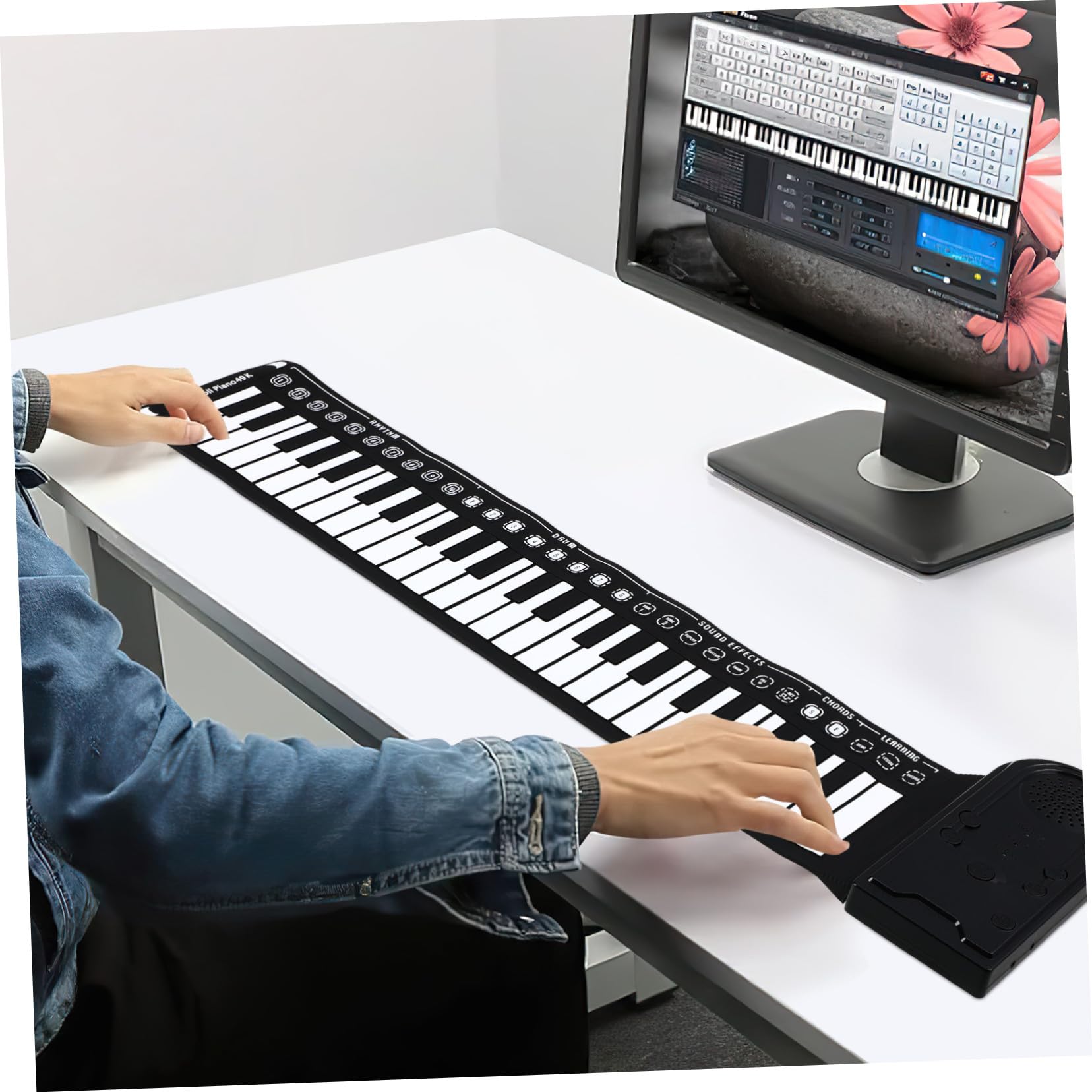 Mipcase Pianoforte Elettronico Pieghevole e Portatile con Volume Funzioni Registrazione e Ritmi Personalizzabili Tastiera Morbida per Principianti