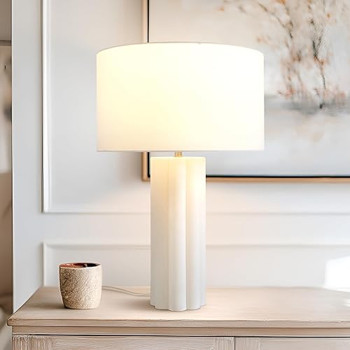 Miniatura 5 de Brightech Becca - Lámpara de escritorio LED de 20 pulgadas, lámpara de mesa alta color crema con base de cerámica, pantalla de algodón para