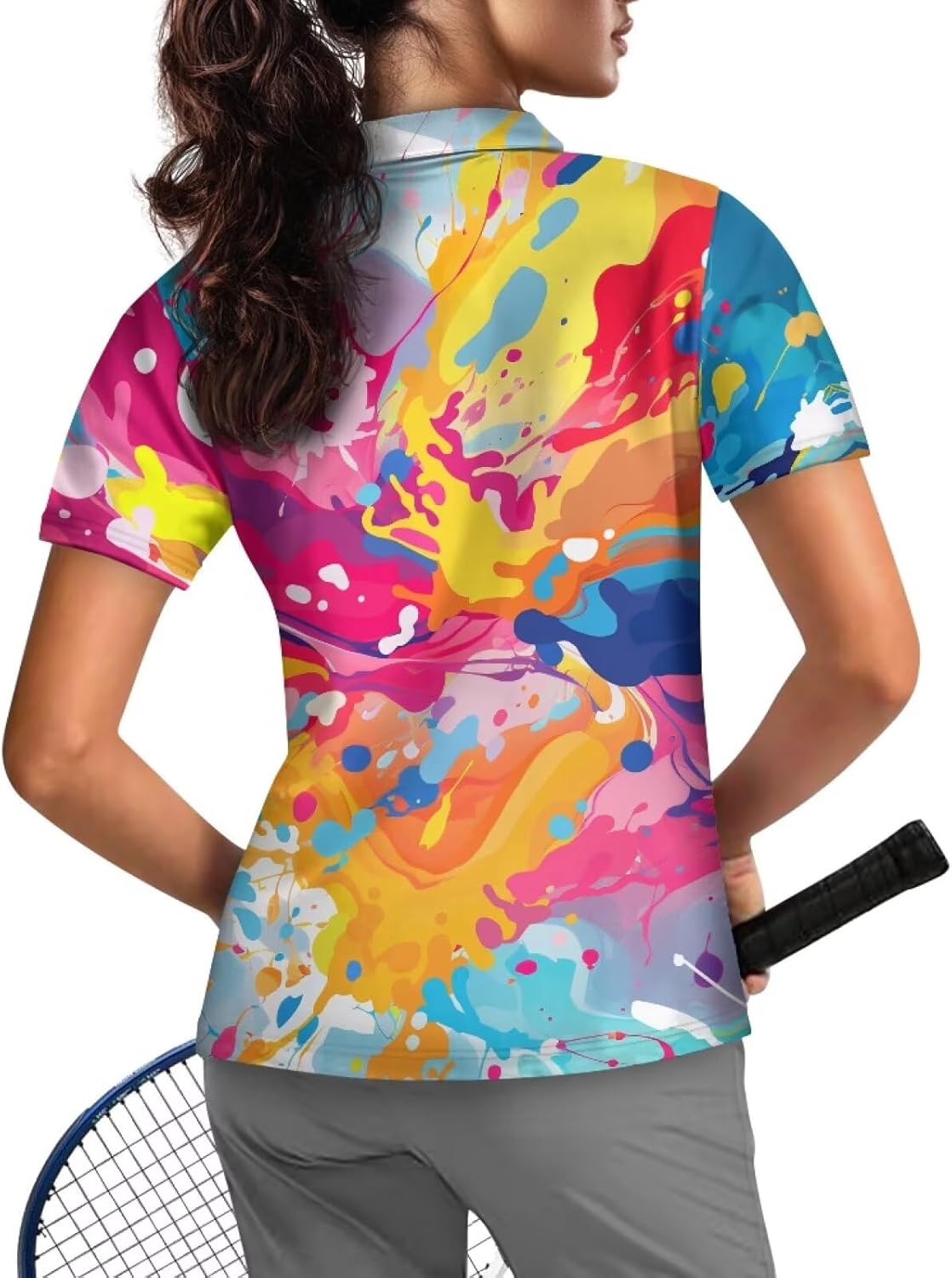 Womens Golf Shirt Quick Dry Short Sleeve Quarter Zip Polo Workout Tops Tennis Shirts XS-2XL