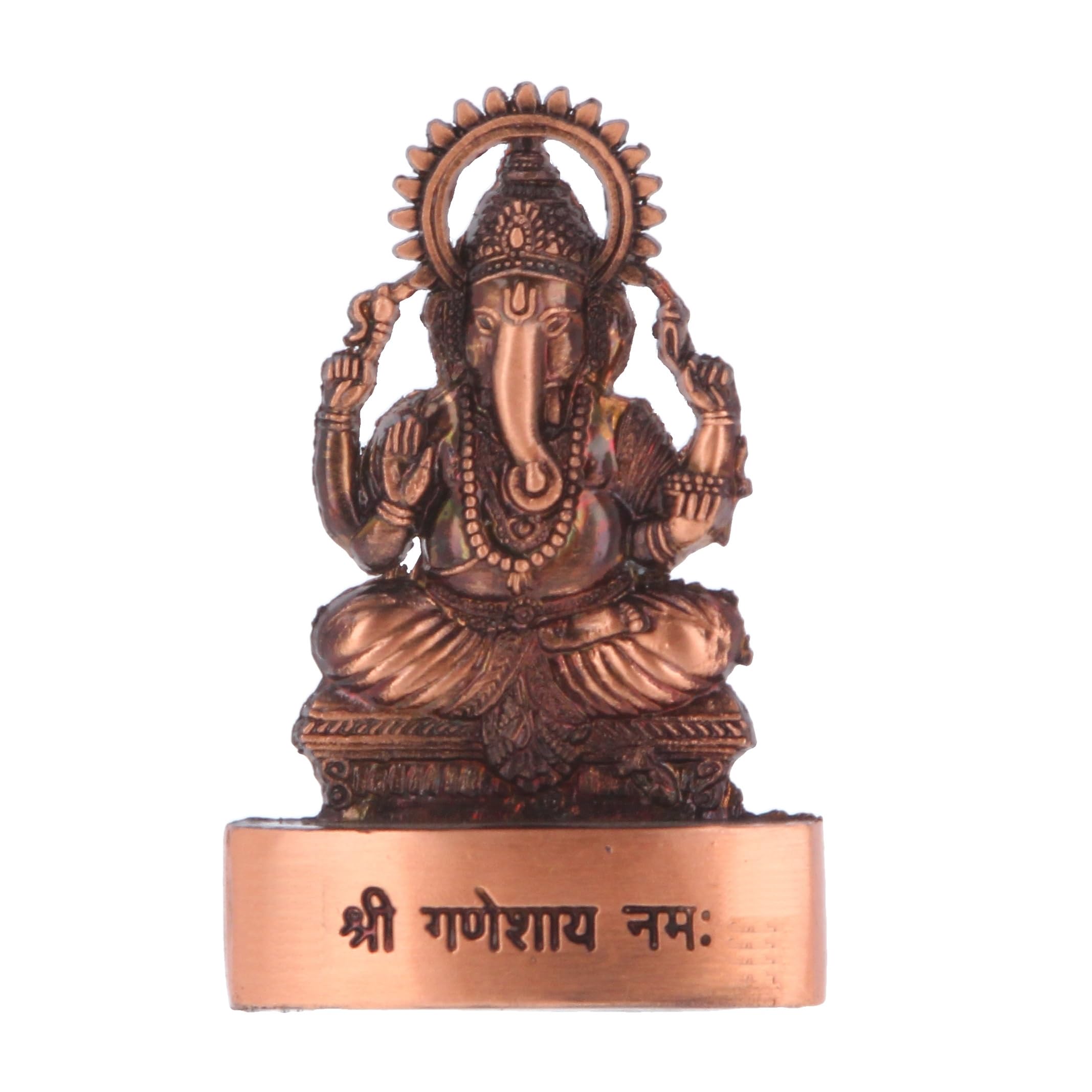 Indiabazaar Copper Ganesh Statue Murti Bronze Metal Small Lord Ganesha Ganpati Sitting Idol Small Hindu God For Car Dashboard Home Office Desk Mandir Temple Décor Diwali Wedding Gift (3 Inch)