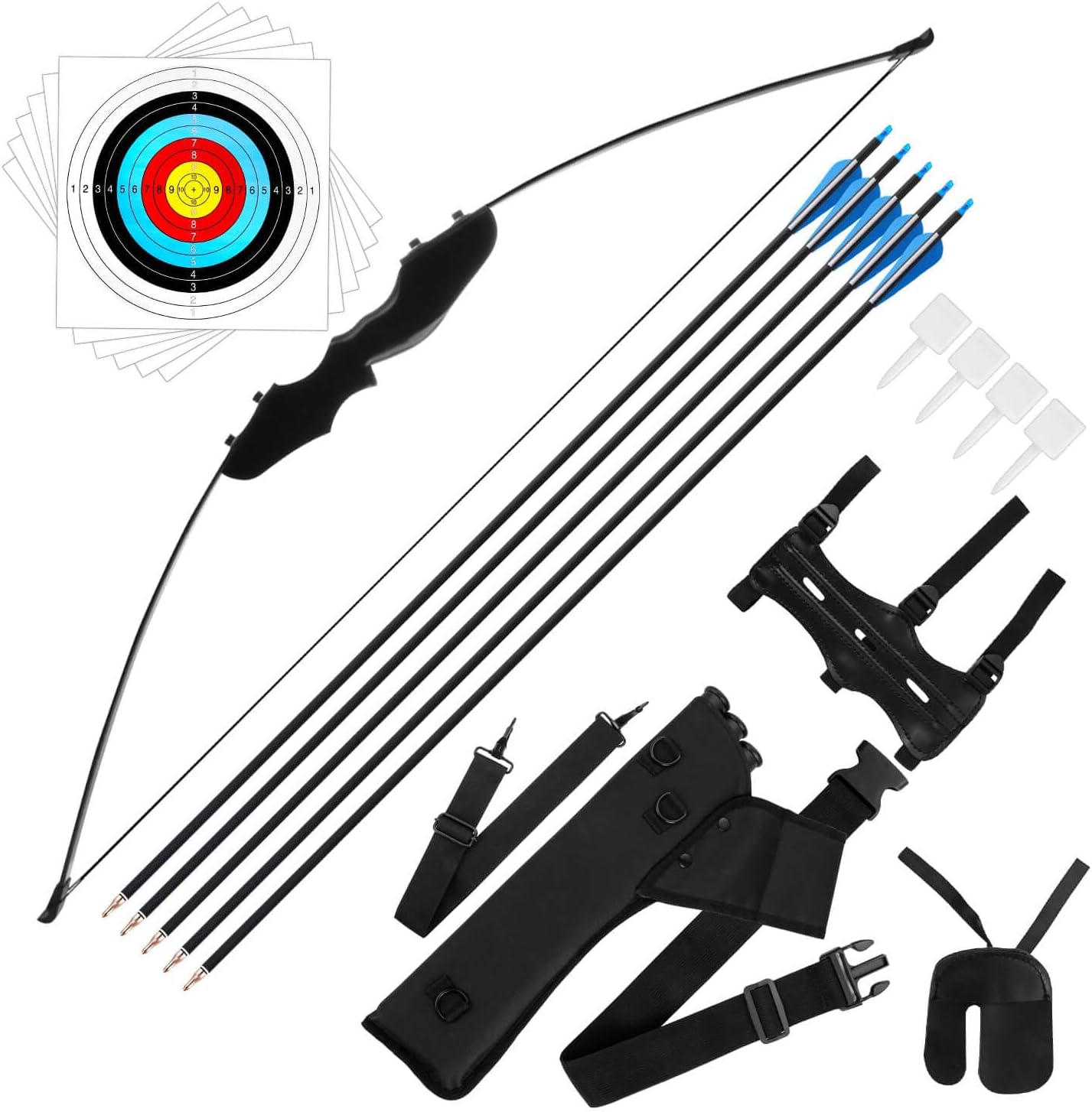 DOSTYLE Archery Takedown Recurve Bow and Arrow Set Hunting Long Bow Kit for Outdoor Shooting Training