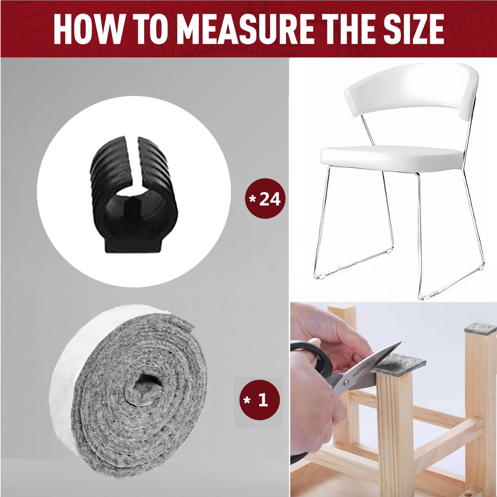 36 Coprigambe Per Sedia A Forma Di U - Antiscivolo, Morbidi, Per Proteggere Pavimenti, Nero 10mm - Foto 10