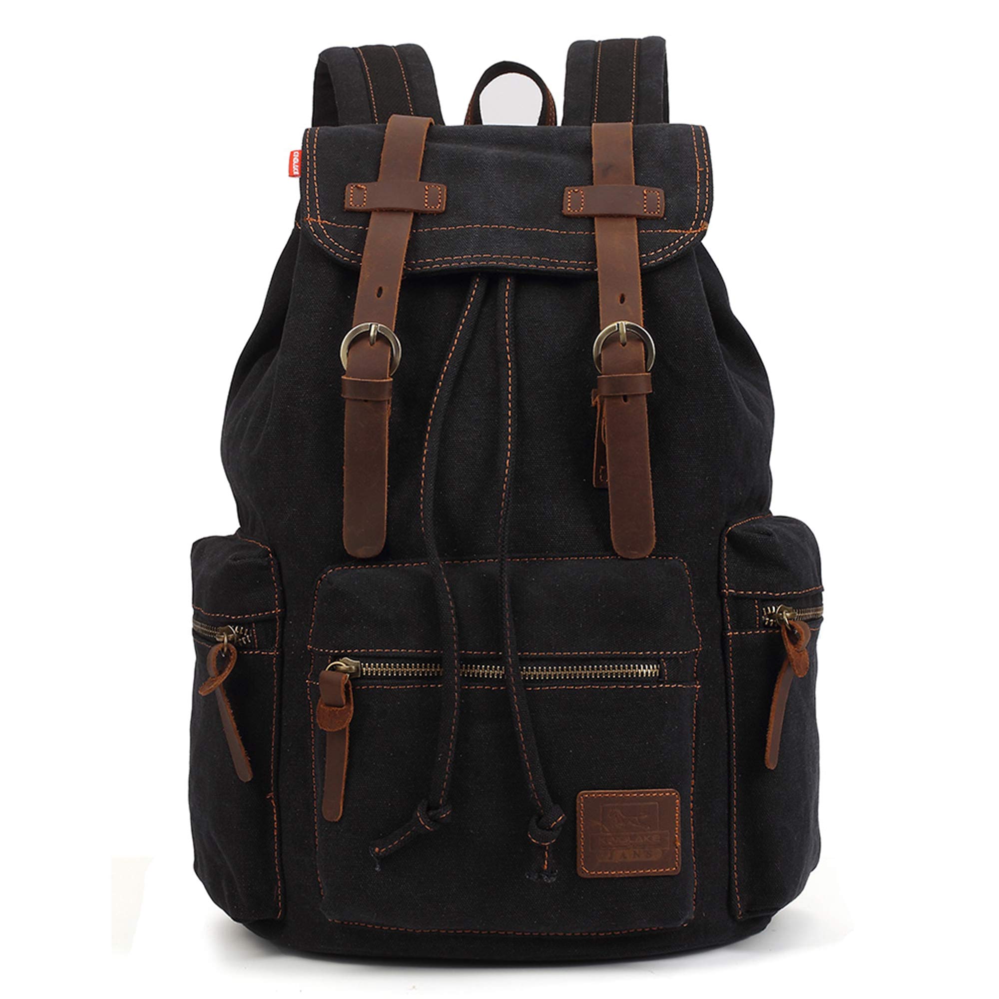 KAUKKO Mochilas de lona vintage para hombre, mochila casual con cordón, 3-Negro, Talla única, Mochilas daypack