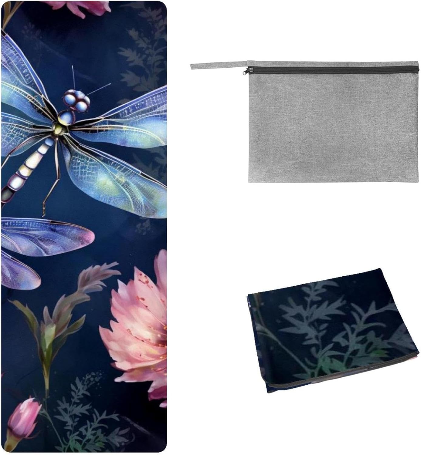 Yoga Towel, Dragonfly Pattern Non Slip Sweat Absorbent Hot Yoga Mat Towel for Hot Yoga, Pilates and Fitness - 72.8" x 26.8"